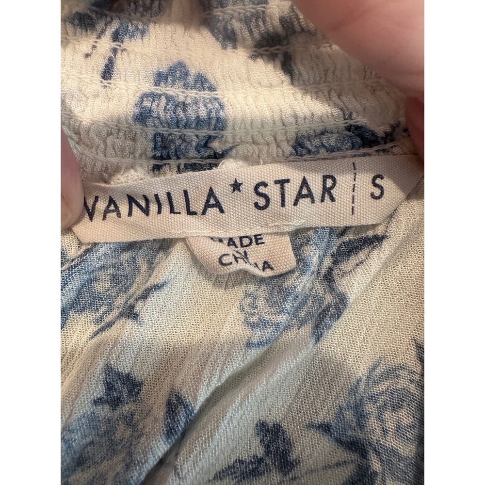 Vanilla Star Women Blue Floral Off Shoulder Crop Top Long Sleeve Blouse Size S - Picture 6 of 10